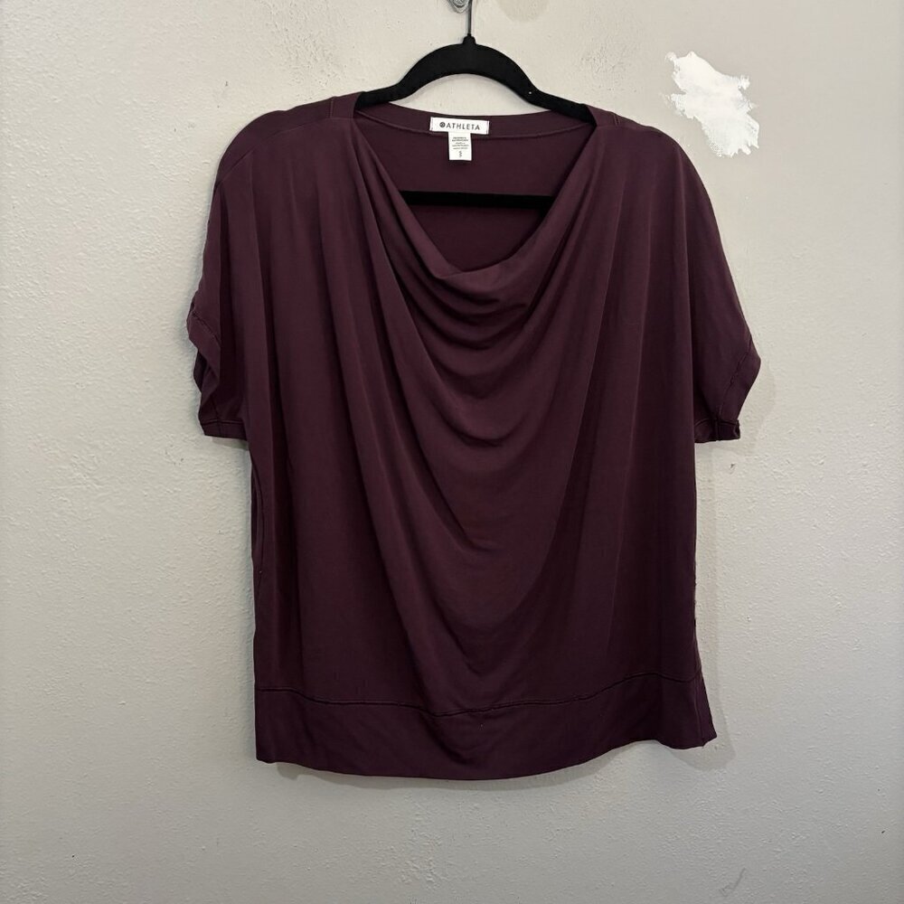 Athleta Weekender Tee Drapped Neck Boxy Soft Stretchy Burgundy Size Small